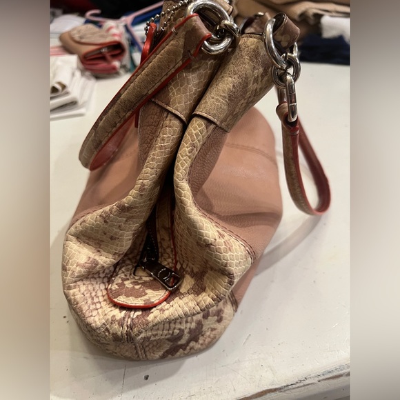 Coach Brown & Tan Python-Print Leather Shoulder Bag - Picture 7 of 13